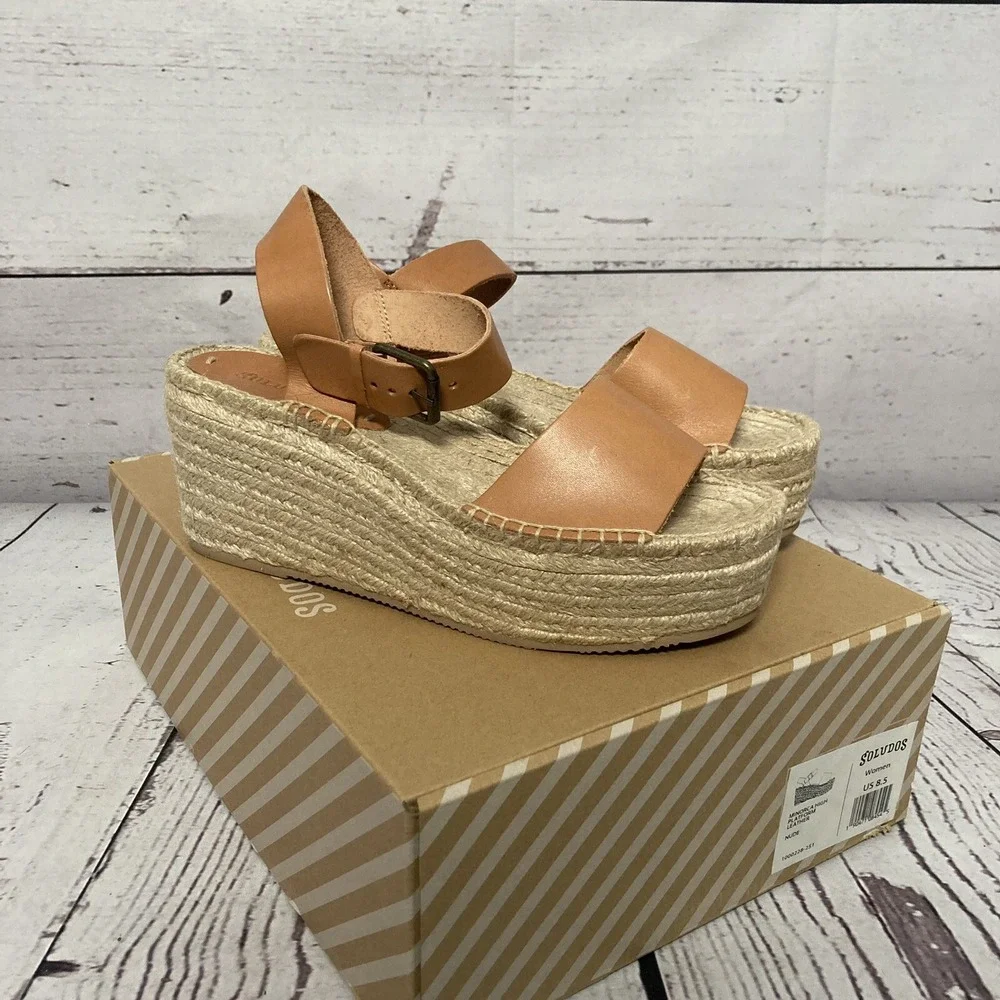 Soludos Sandals Womens Size 8.5 Minorca High Platform Espadrille Leather Nude